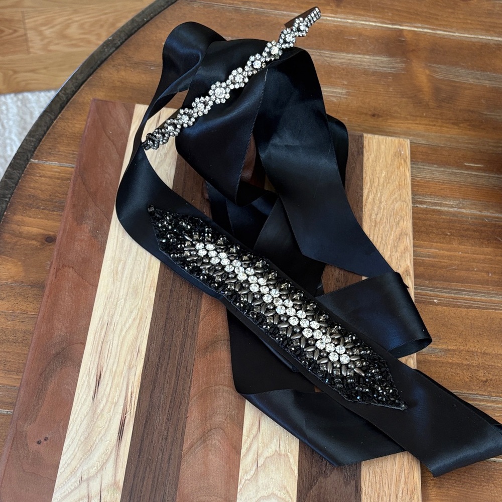 Elegant Black and Silver Women's Waistband and Silver Headband